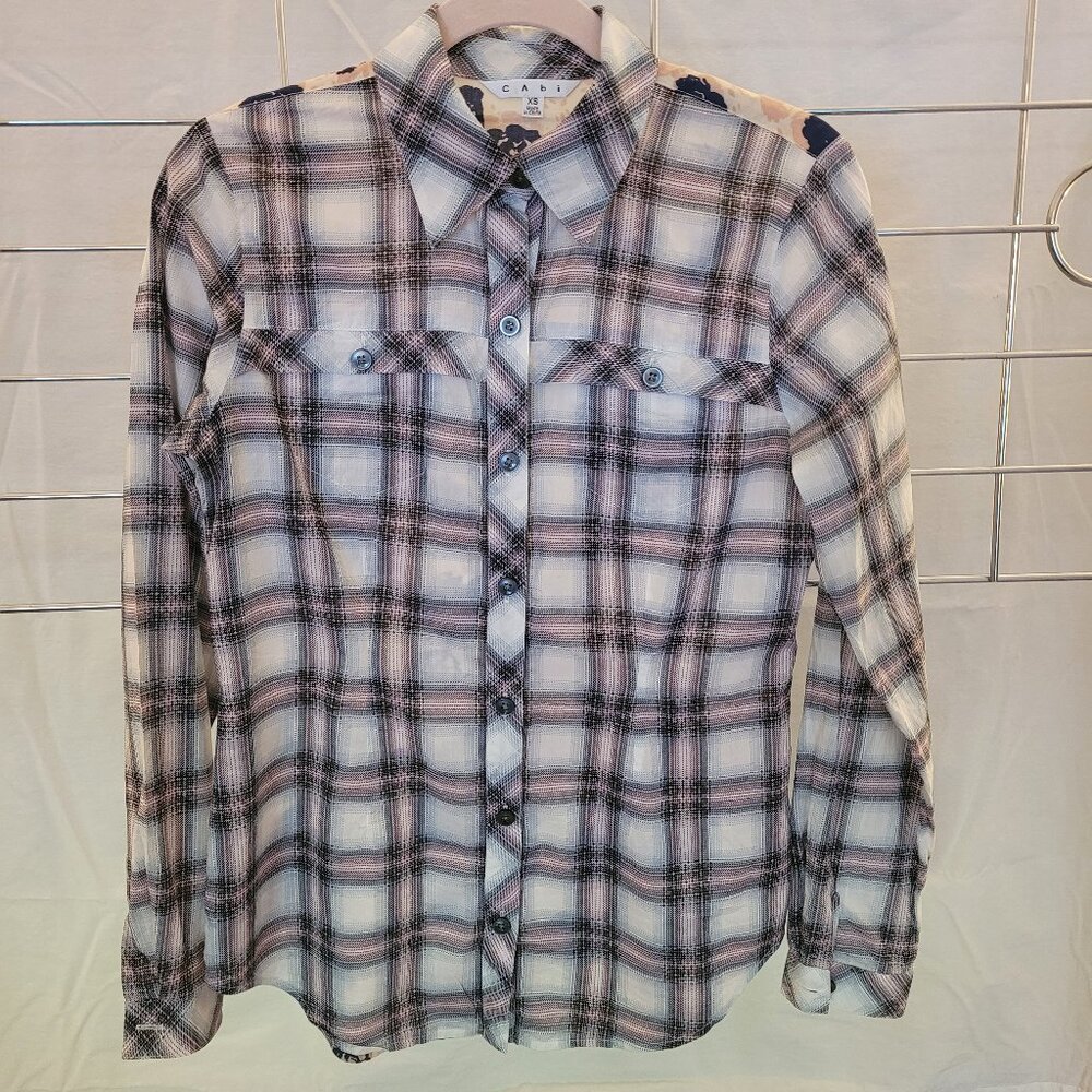 Cabi Plaid/Floral mixed media Festival Shirt, Style 233, Size XS